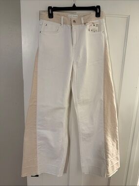 Two-Tone White and Beige Wide-Leg Jeans - Women's